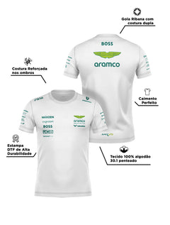Camiseta Algodão Aston Martin Equipe Branco 2025