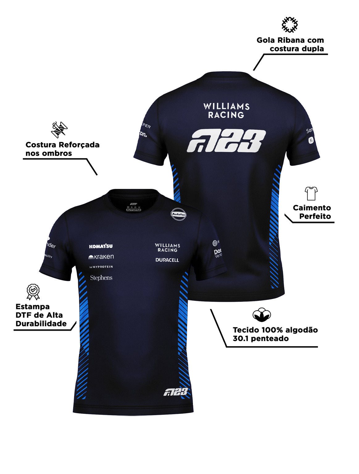 Camiseta Algodão Williams Alex Albon Azul Marinho 2025