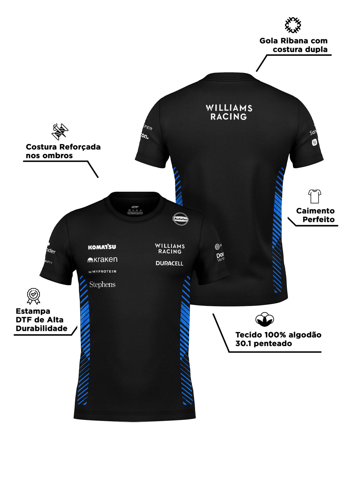 Camiseta Algodão Williams Equipe Preto 2025