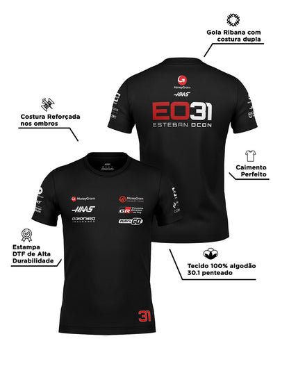 Camiseta Algodão Haas Esteban Ocon Preto 2025