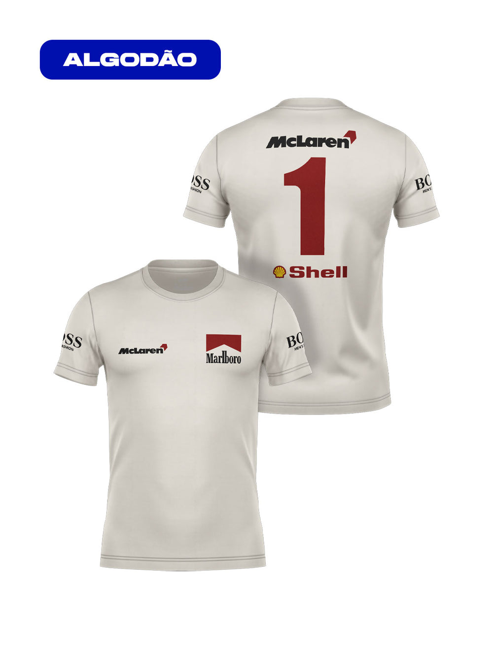 Camiseta Algodão Mclaren Marlboro Retrô anos 90 Off White