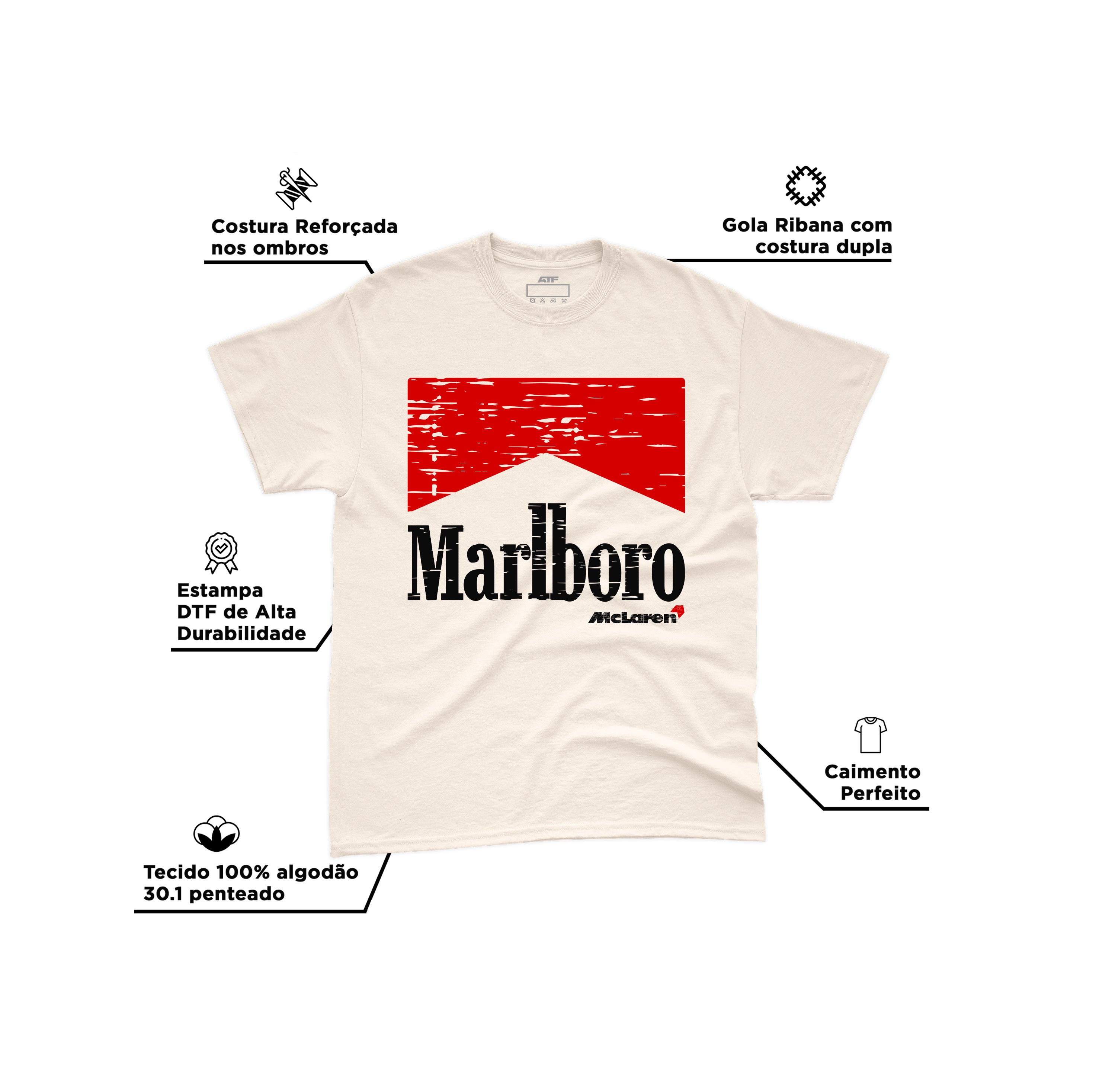 Camiseta Algodão Mclaren Marlboro Vintage anos 90 Off White