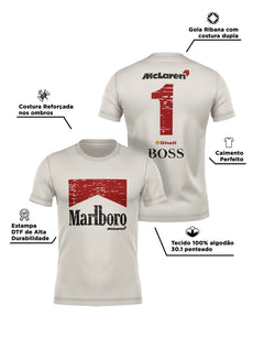Camiseta Algodão Mclaren Marlboro Vintage anos 90 Off White