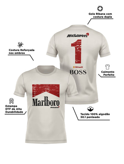 Camiseta Algodão Mclaren Marlboro Vintage anos 90 Off White