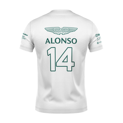 Camiseta DryFit Fernando Alonso Aston Martin 2024 Branca