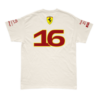 Camiseta Algodão Charles Leclerc Ferrari 2024 Off-White SALDÃO FV