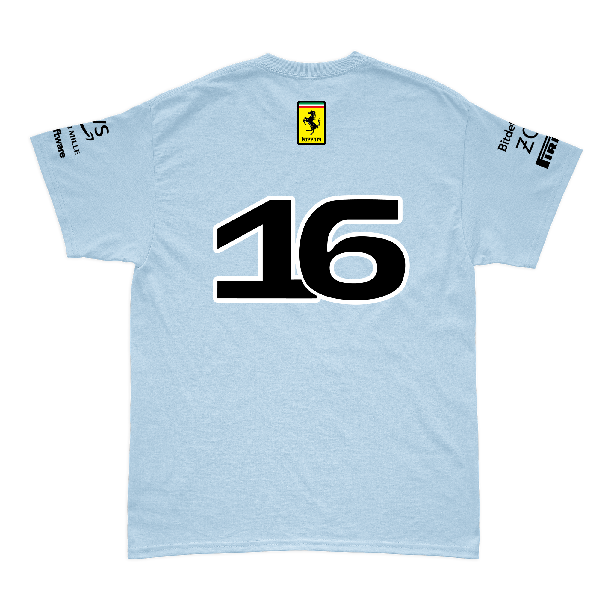Camiseta Algodão Charles Leclerc Ferrari 2024 Azul Bebê