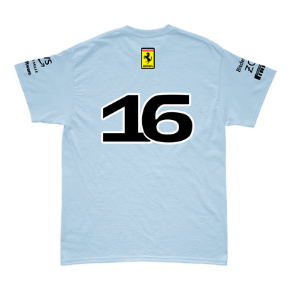 Camiseta Algodão Charles Leclerc Ferrari 2024 Azul Bebê SALDÃO FV