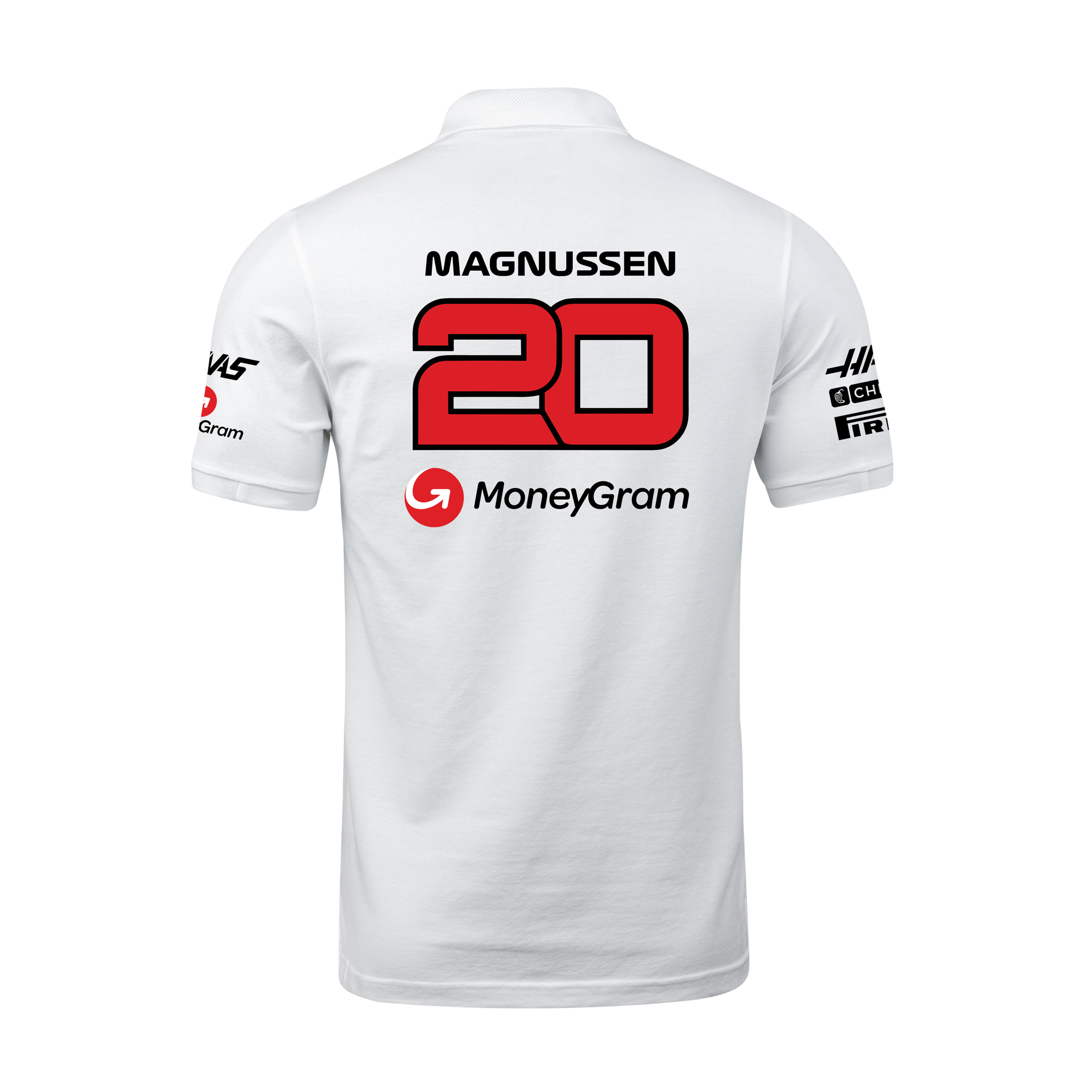 Camisa Polo Kevin Magnussen Haas F1 2024 Branca