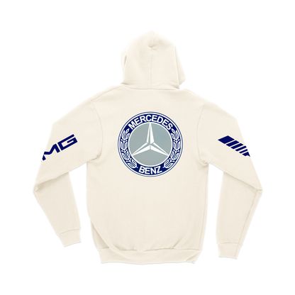 Moletom Canguru Mercedes AMG Retrô Logo Azul com Off White