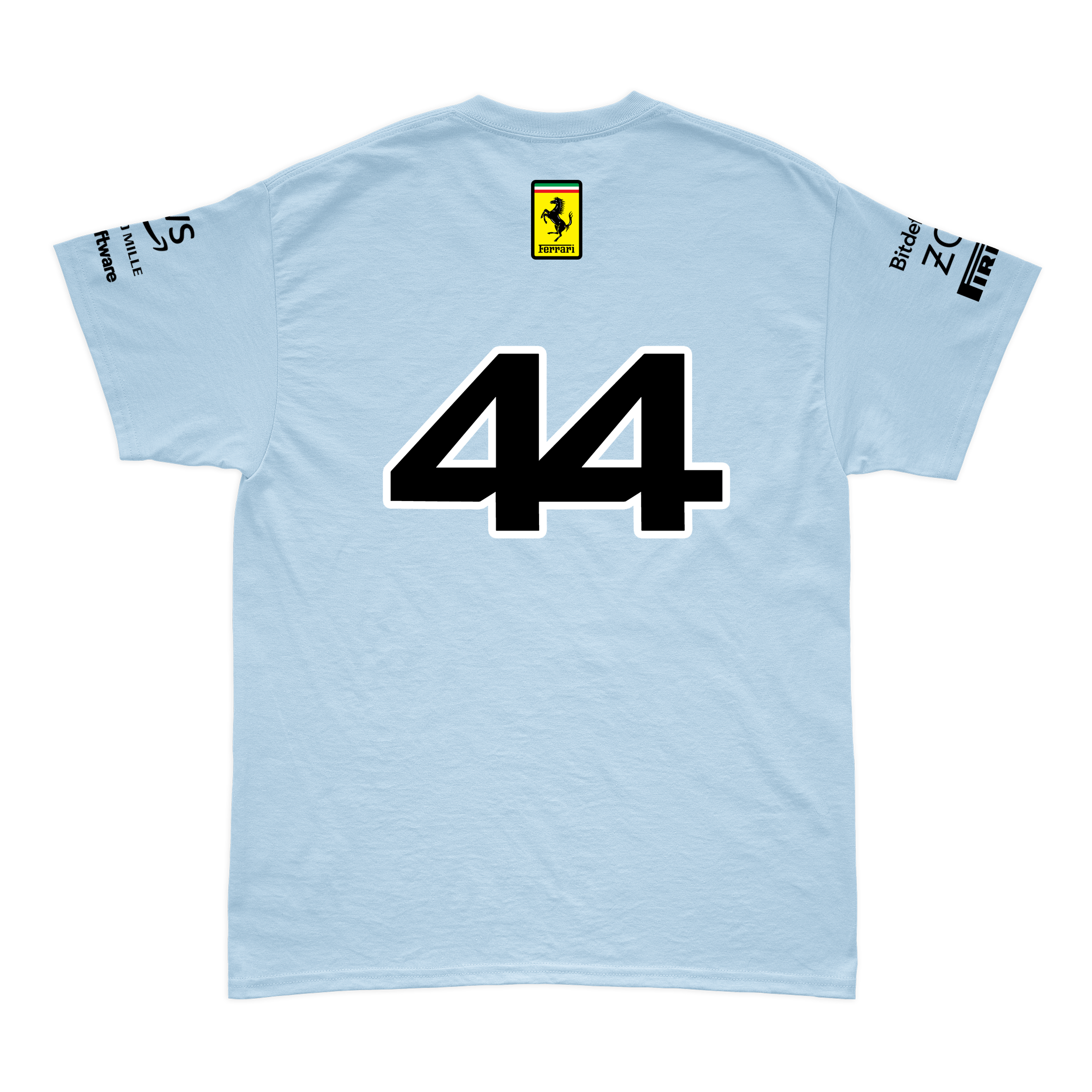 Camiseta Algodão Lewis Hamilton Ferrari 2024 Azul Bebê