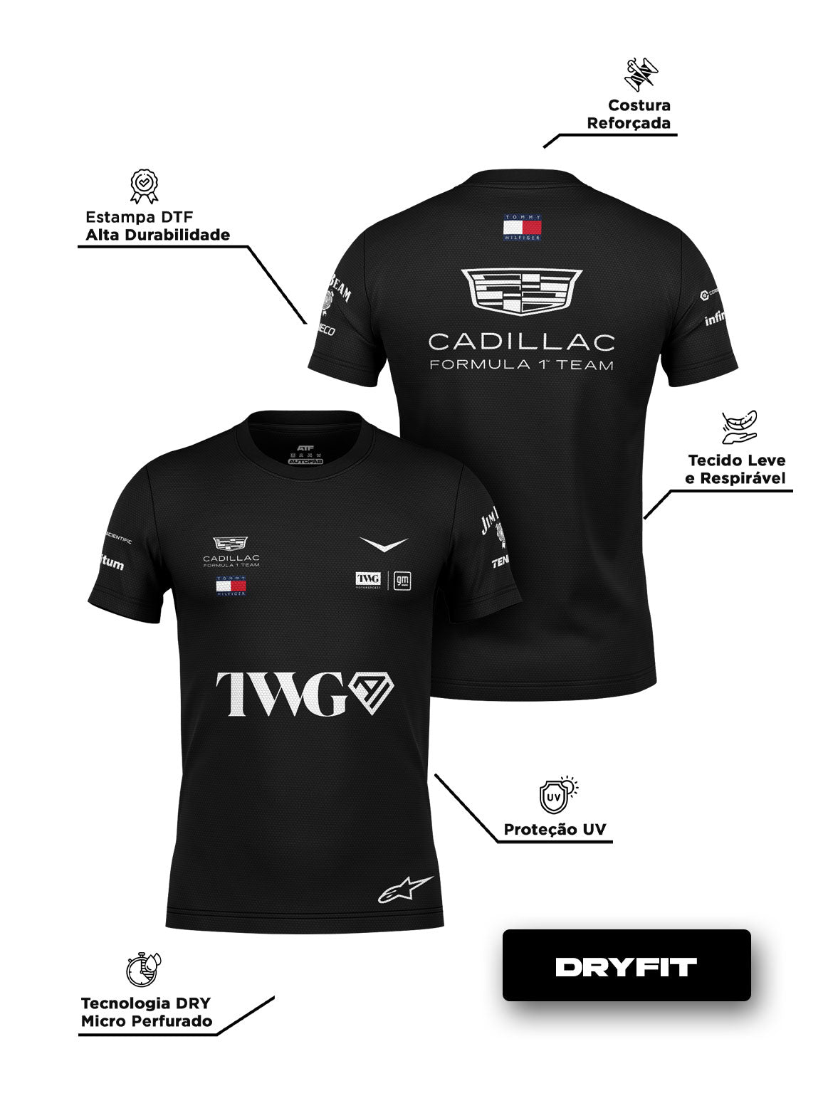 Camiseta Dryfit Cadillac F1 Equipe Preto