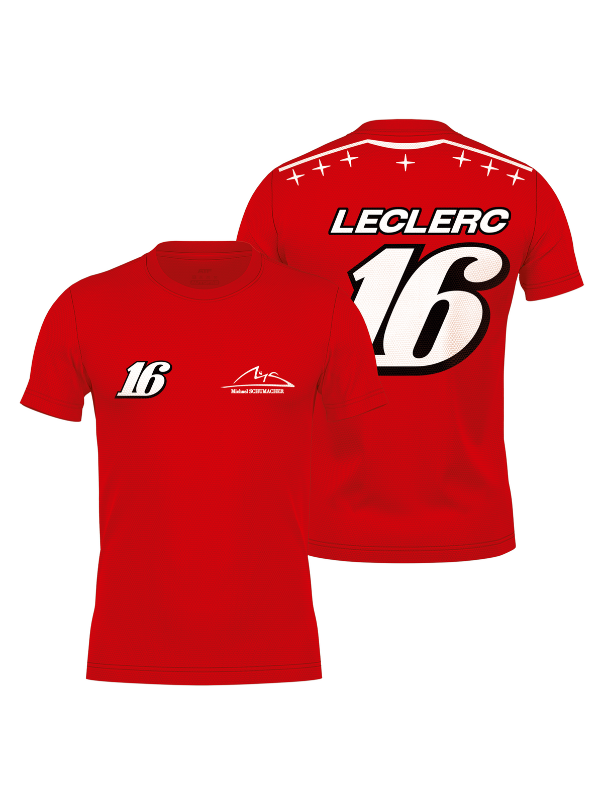 Camiseta dryfit vermelha Charles Leclerc Edição Monza 2026, frente e costas