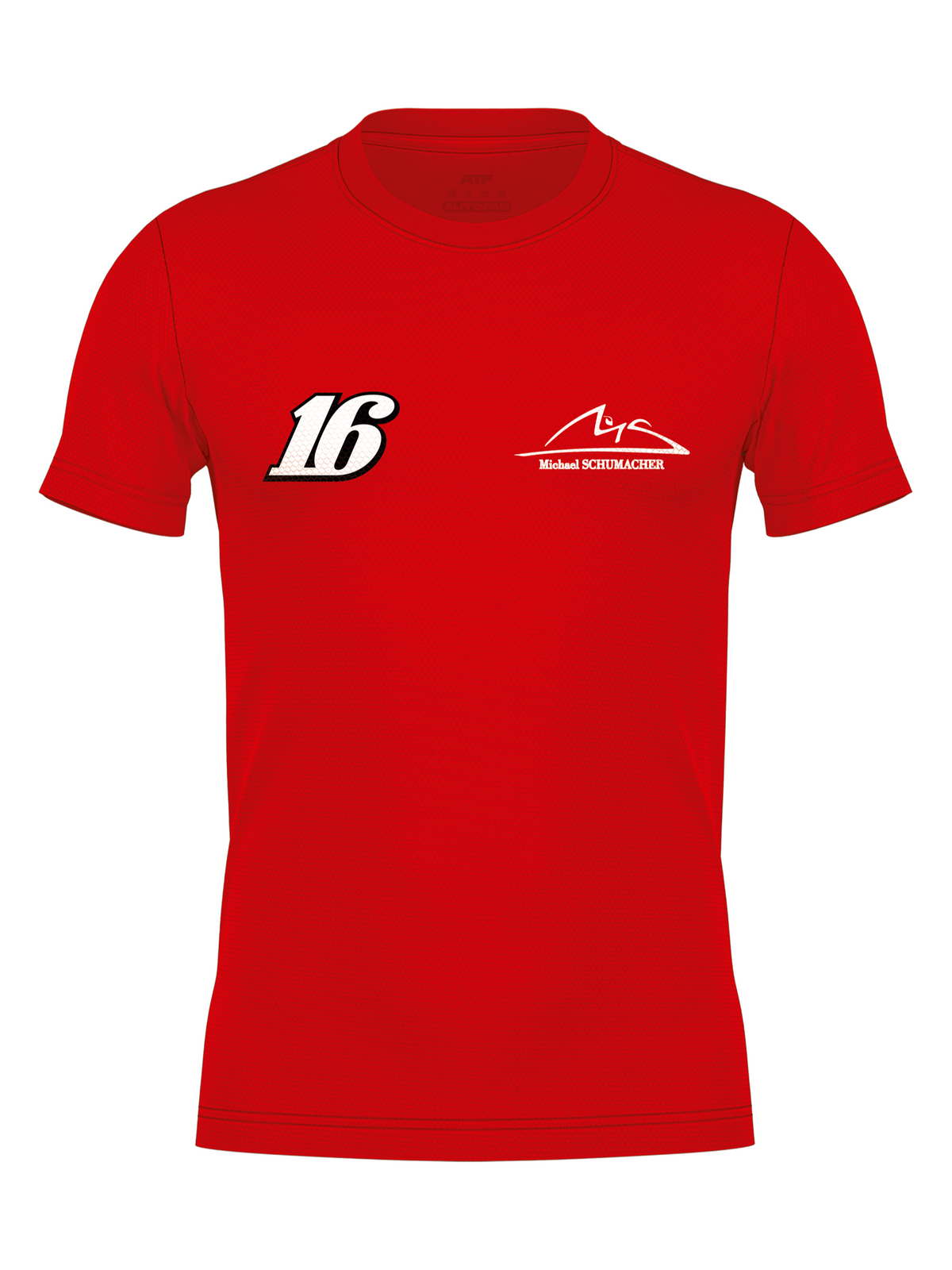 Frente da camiseta dryfit vermelha com o número 16 no peito