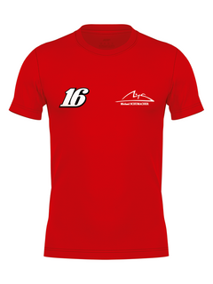 Frente da camiseta dryfit vermelha com o número 16 no peito