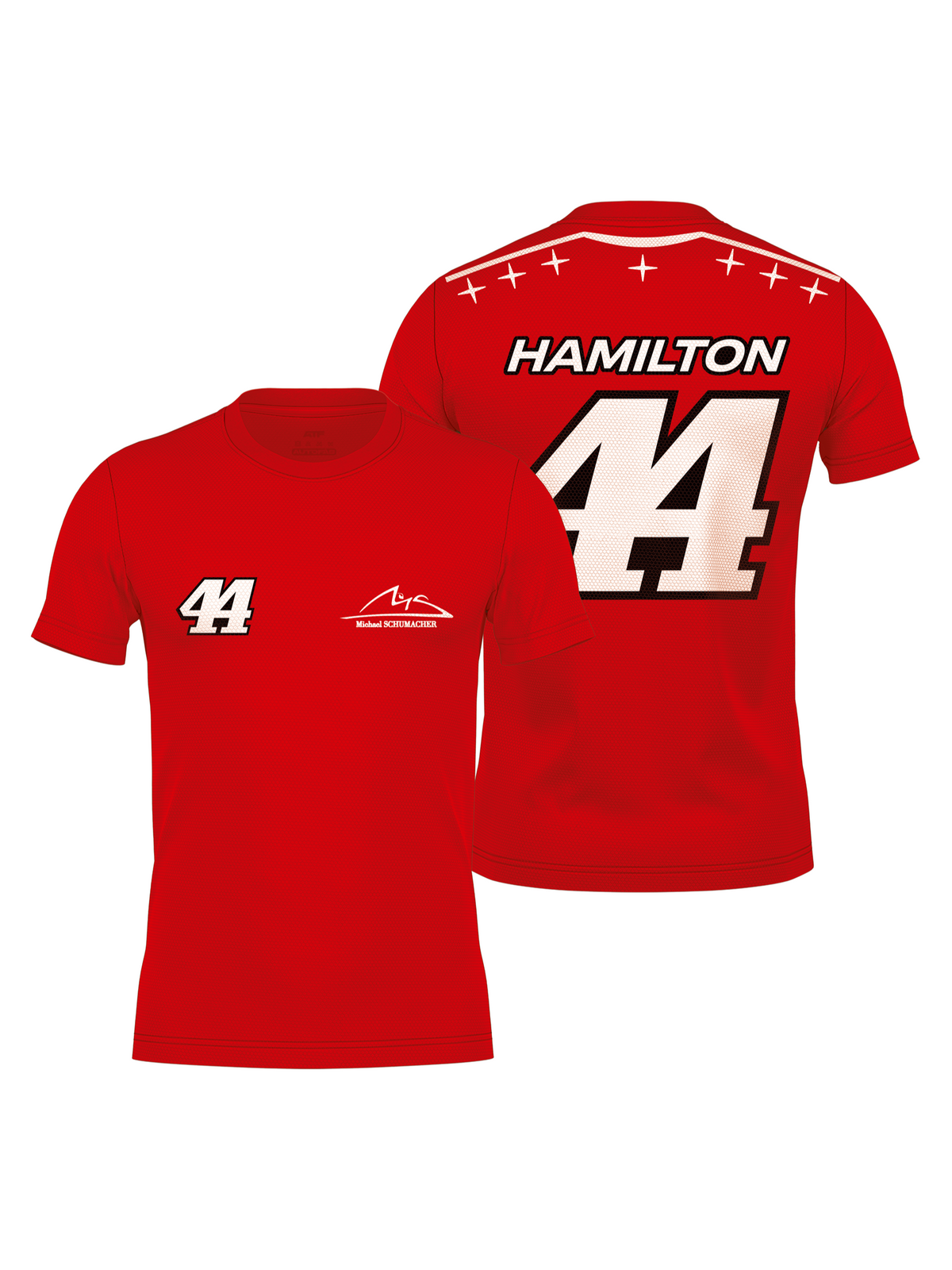 Camiseta dryfit vermelha Lewis Hamilton Edição Monza 2026, frente e costas