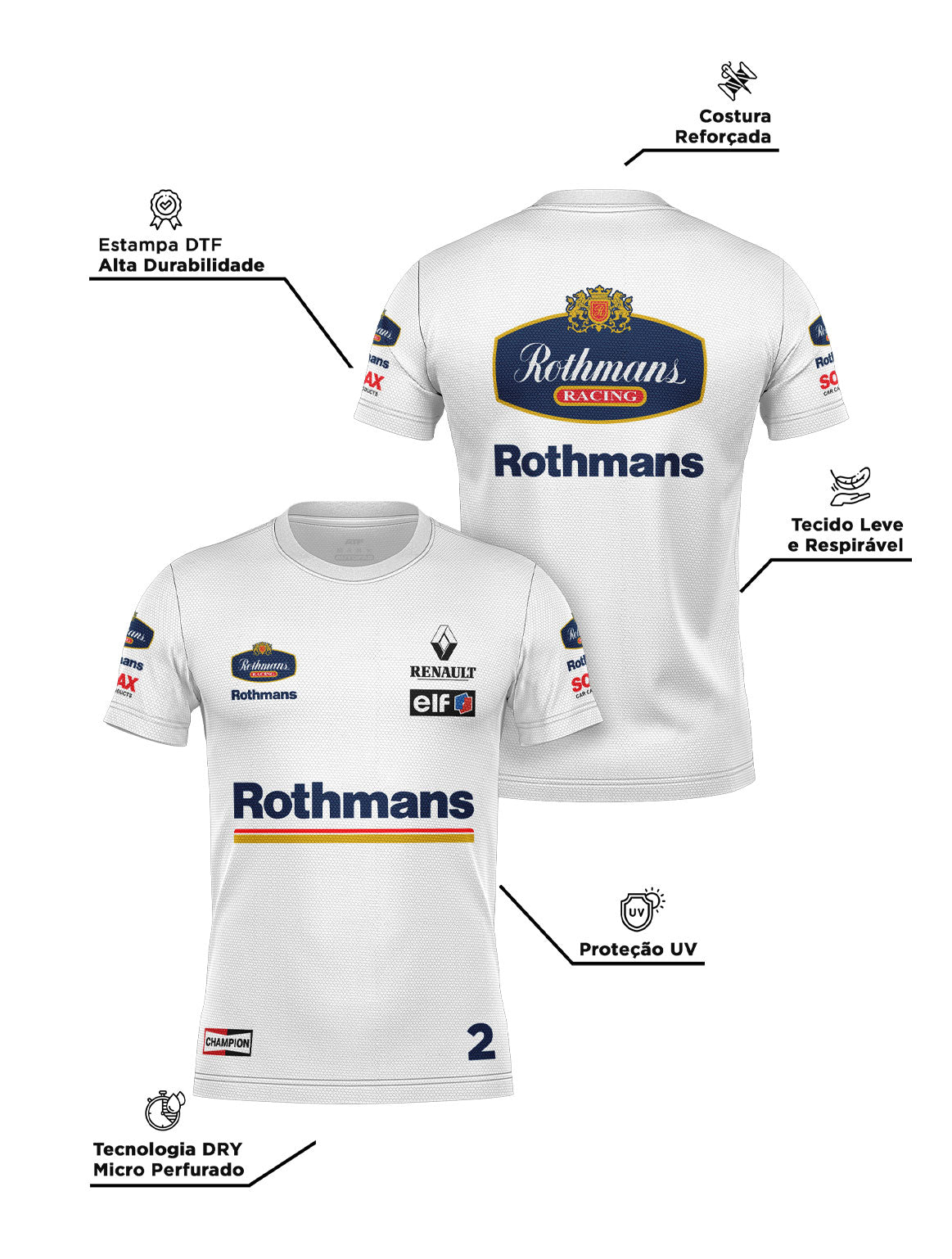 Camiseta DryFit Williams Retrô Rothmans Racing Branco