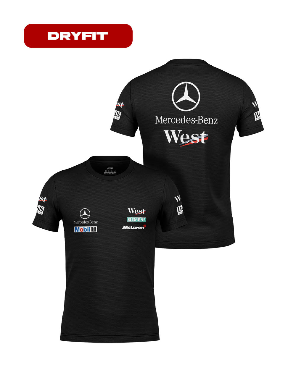 Camiseta DryFit Mclaren West Mercedes Retrô Preta