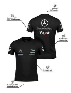 Camiseta DryFit Mclaren West Mercedes Retrô Preta