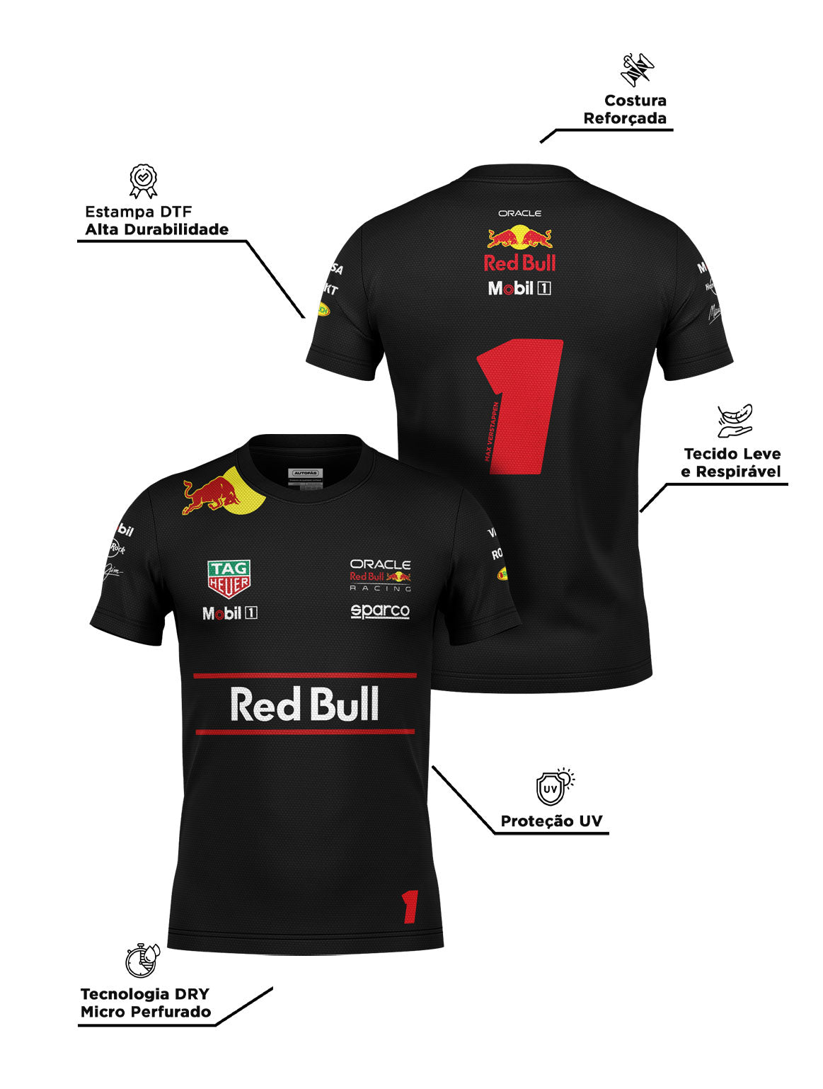 Camiseta Dryfit Red Bull Max Verstappen Preto 2025 – Autofãs Store