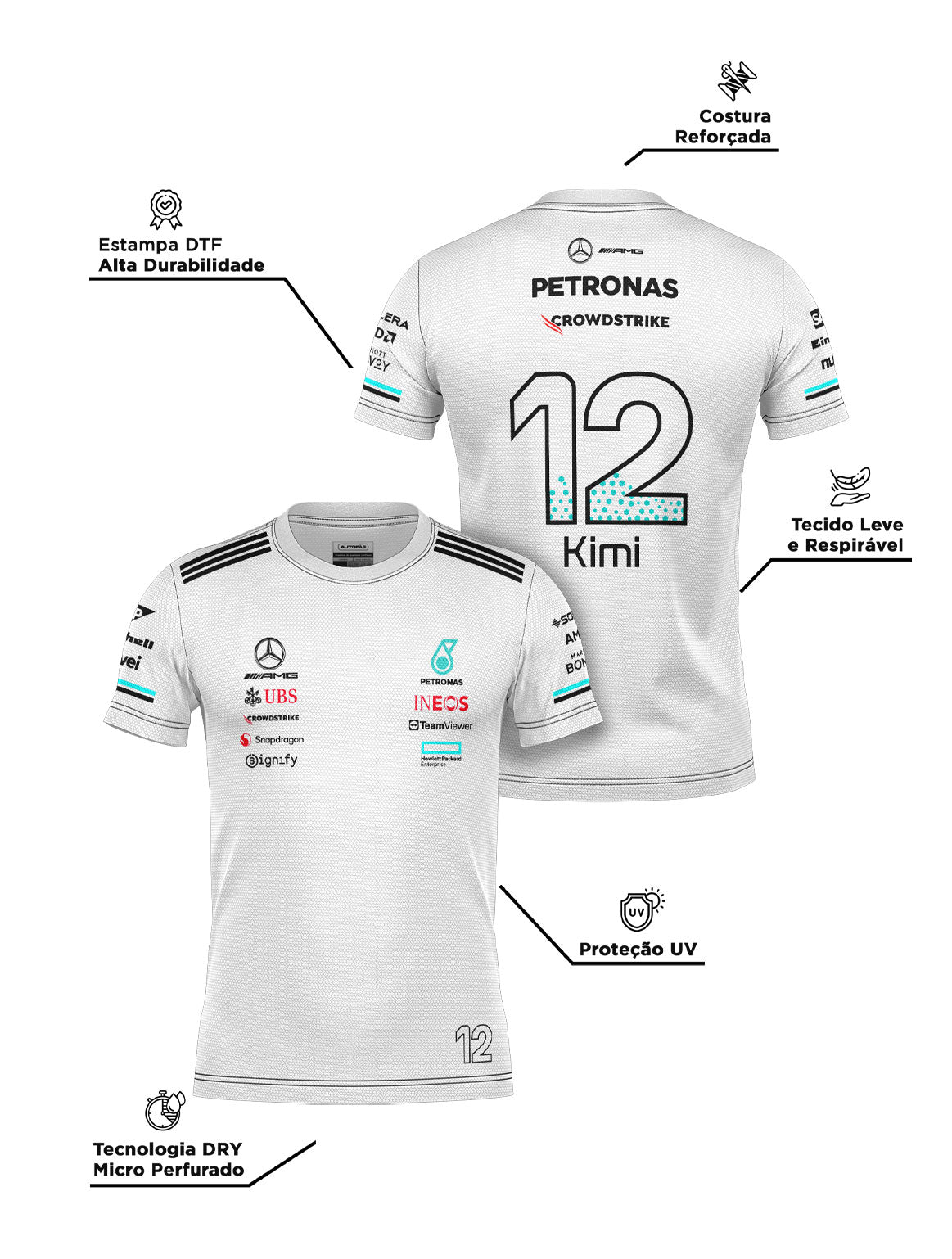 Camiseta Dryfit Mercedes Kimi Antonelli Branco 2025