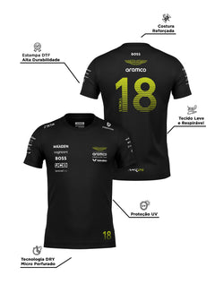 Camiseta Dryfit Aston Martin Lance Stroll Preto 2025