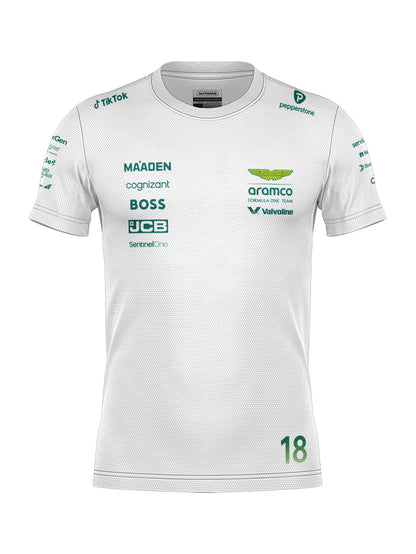 Camiseta Dryfit Aston Martin Lance Stroll Branco 2025