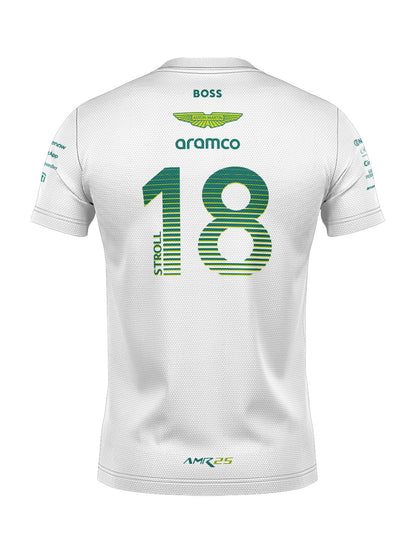 Camiseta Dryfit Aston Martin Lance Stroll Branco 2025