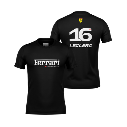 Camiseta Dryfit Ferrari Charles Leclerc Minimal Preto 2025