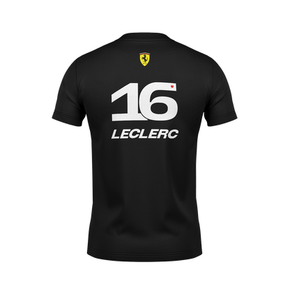 Camiseta Dryfit Ferrari Charles Leclerc Minimal Preto 2025