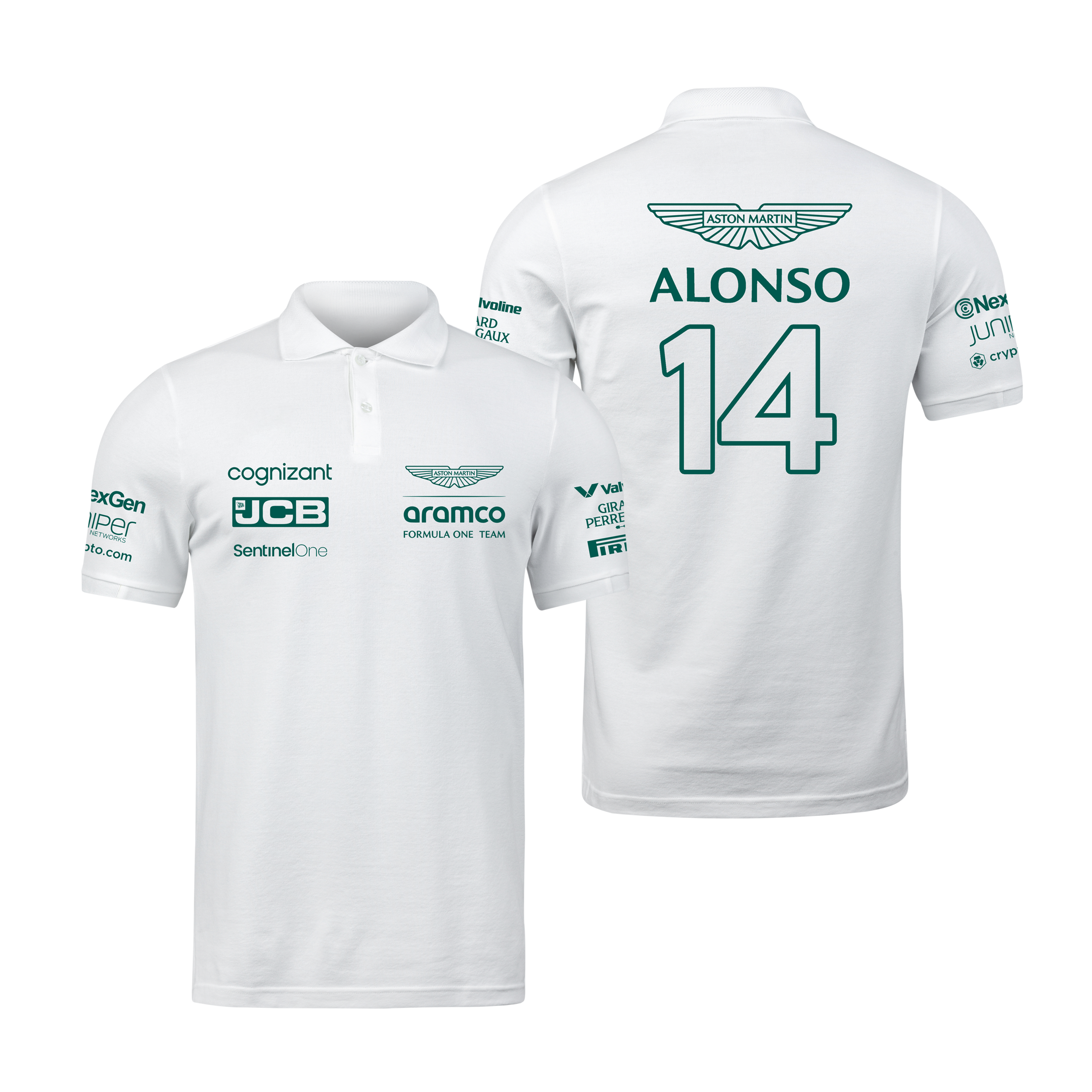 Camisa Polo Fernando Alonso Aston Martin 2024 Branca