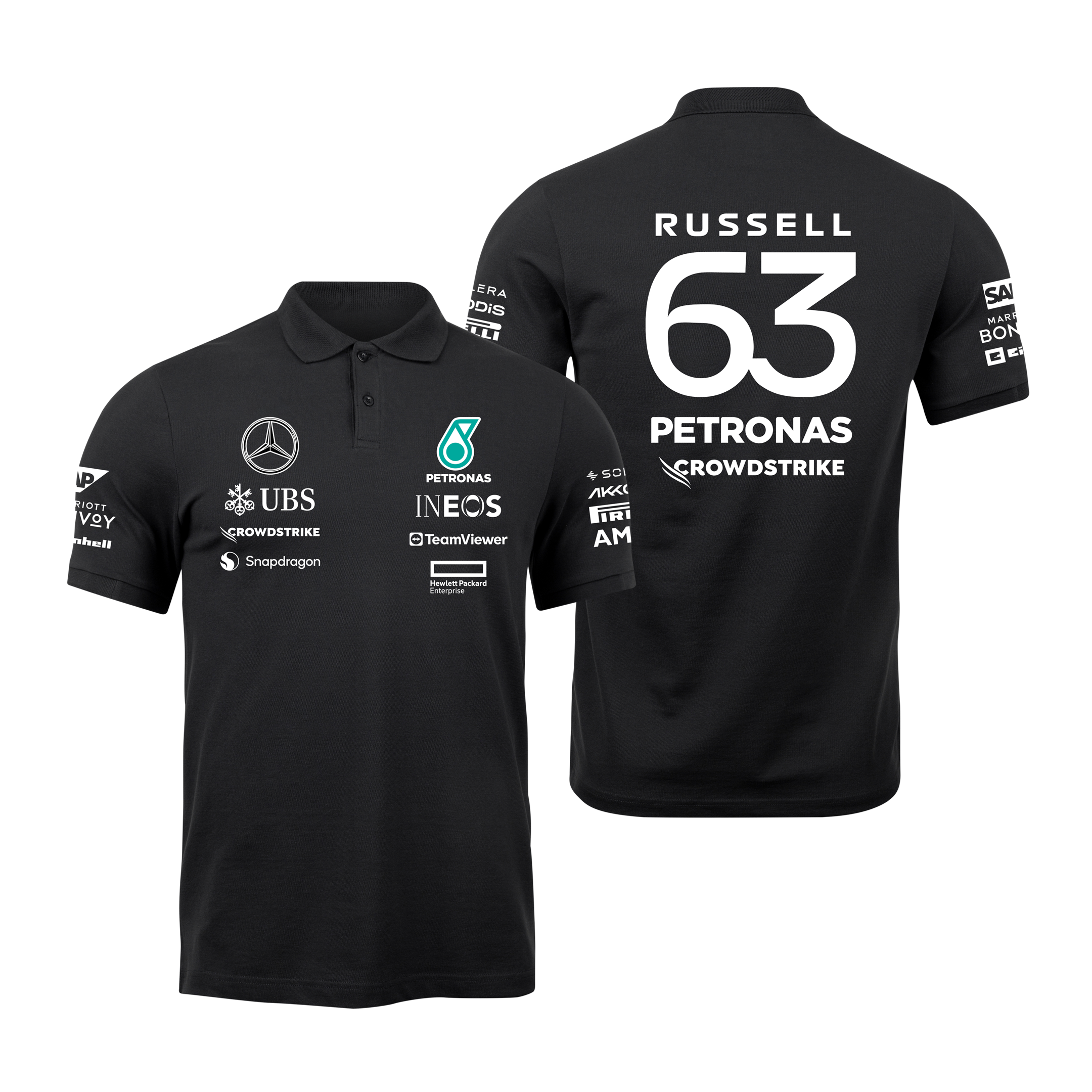 Camisa Polo George Russell Mercedes 2024 Preta