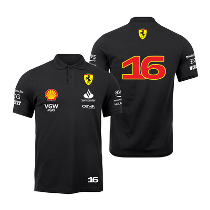 Camisa Polo Charles Leclerc Ferrari 2024 Preta