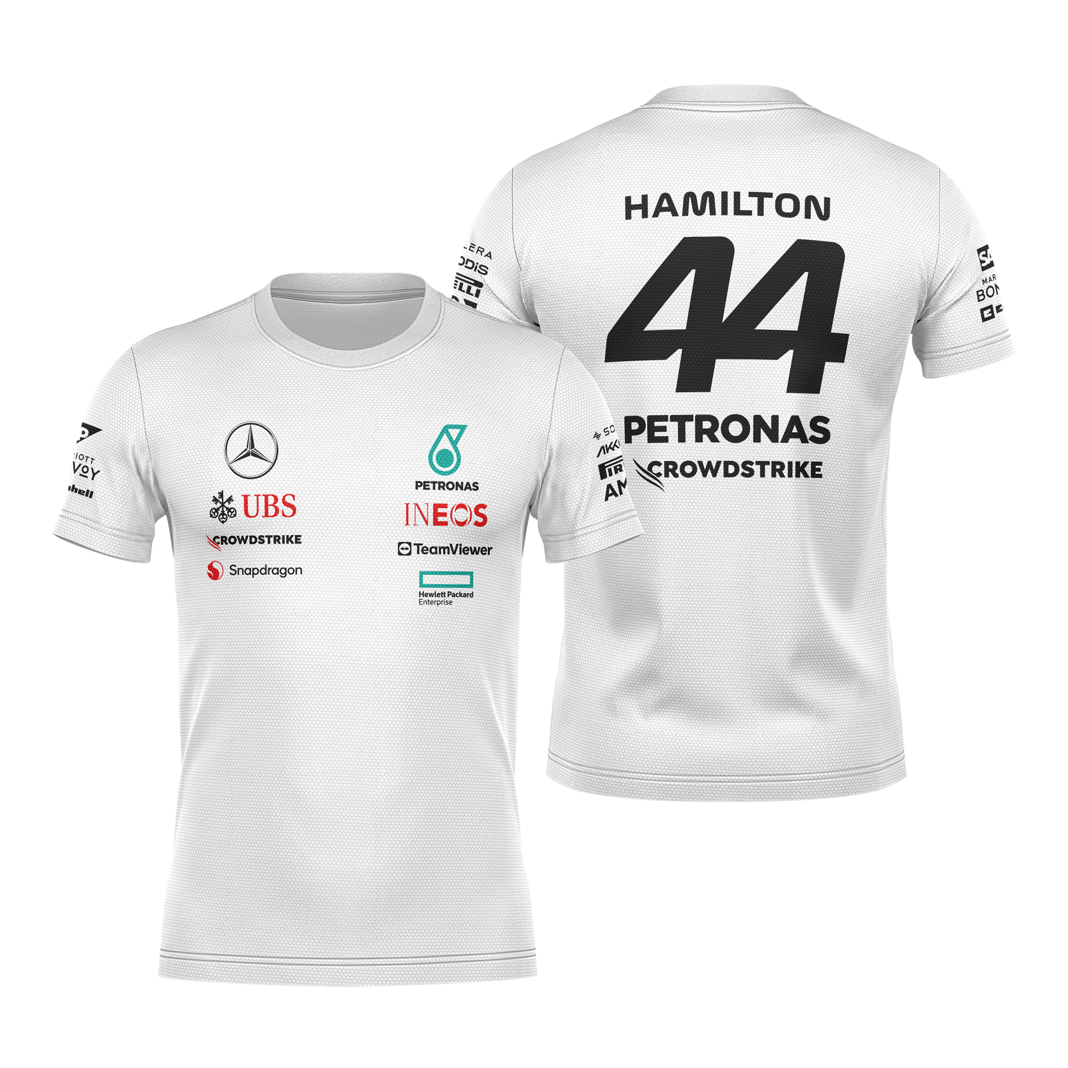 Camiseta DryFit Mercedes 2024 Branca Lewis Hamilton