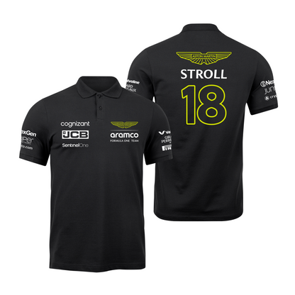 Camisa Polo Lance Stroll Aston Martin 2024 Preta