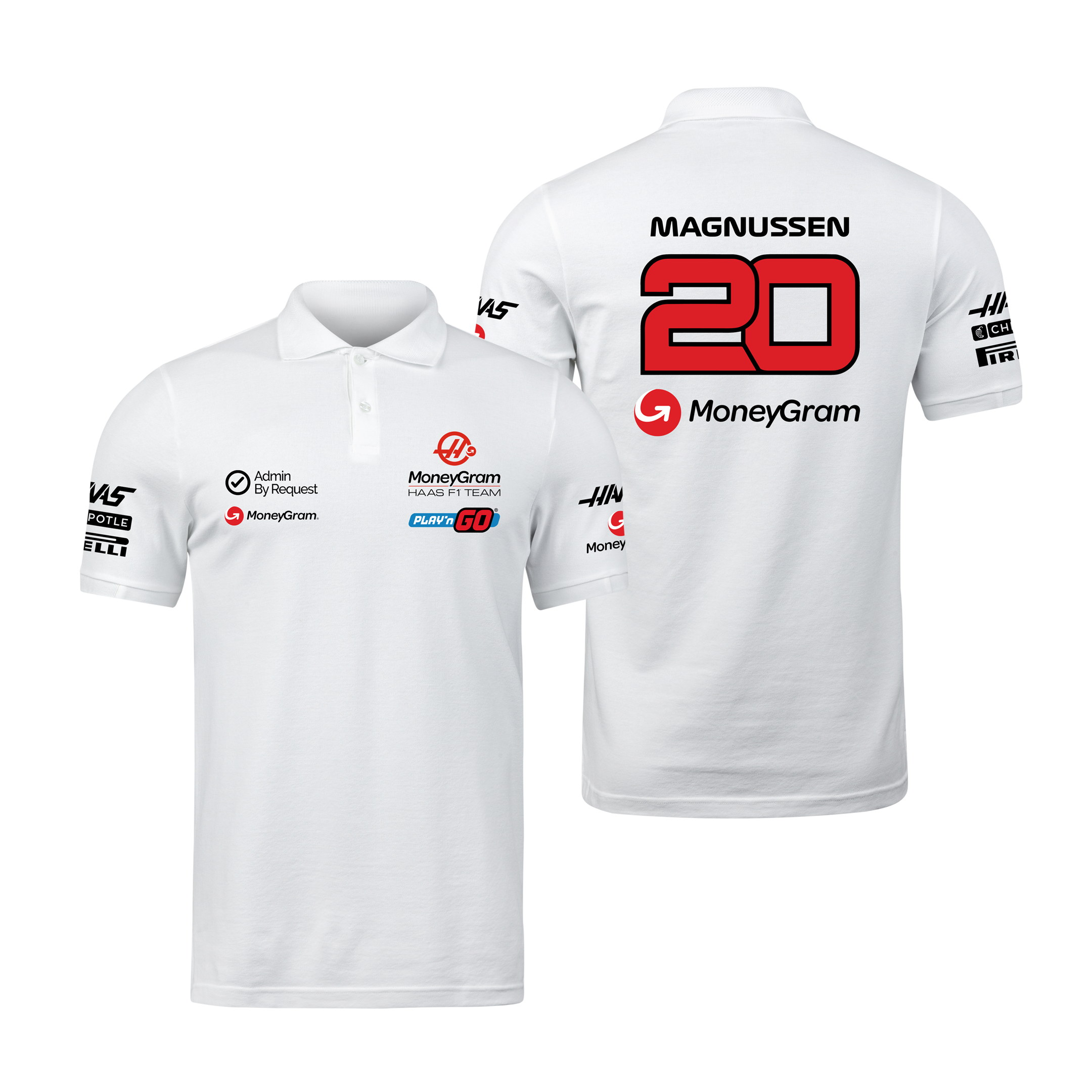 Camisa Polo Kevin Magnussen Haas F1 2024 Branca