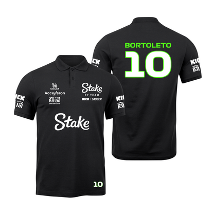 Camisa Polo Gabriel Bortoleto Stake Sauber 2024 Preta