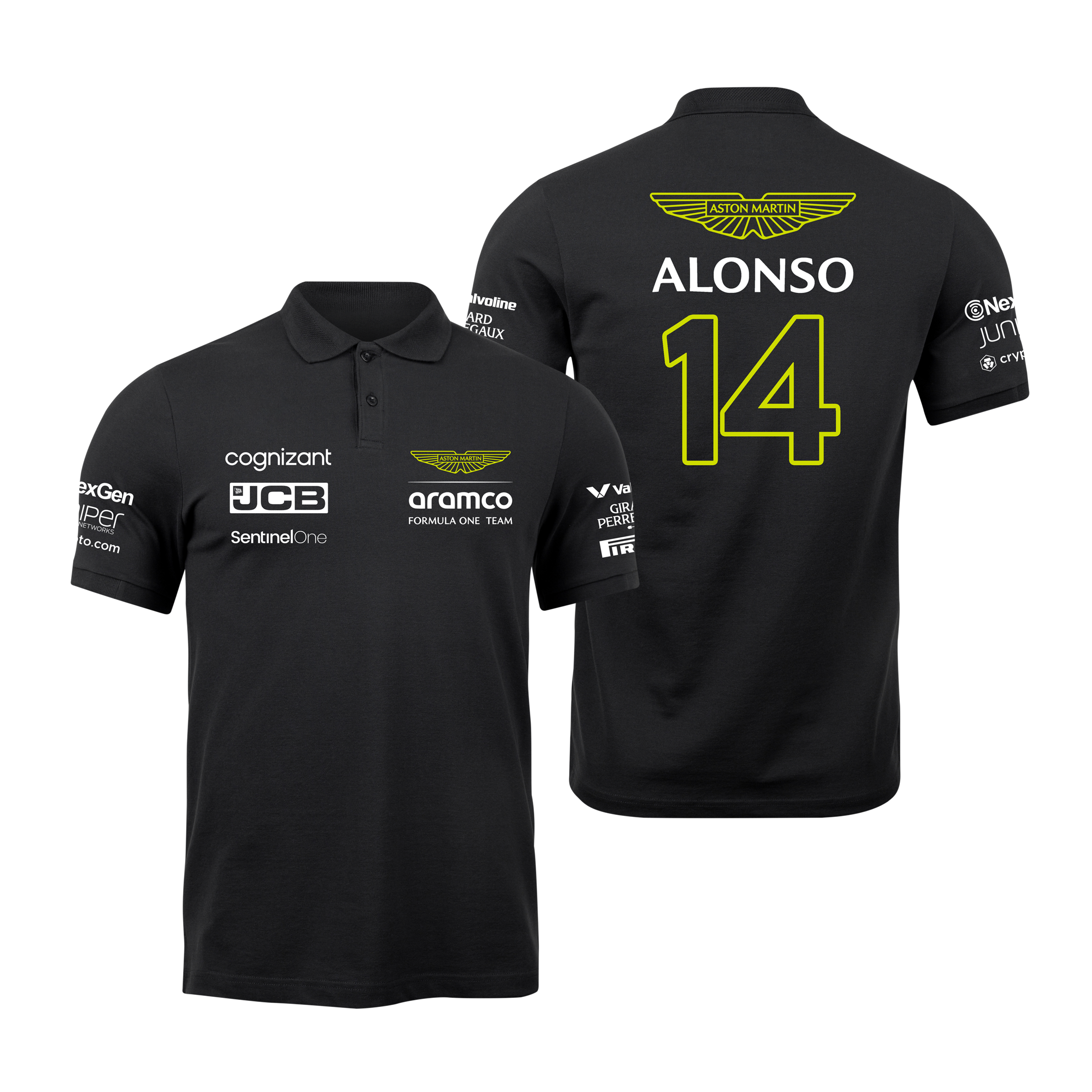 Camisa Polo Fernando Alonso Aston Martin 2024 Preta