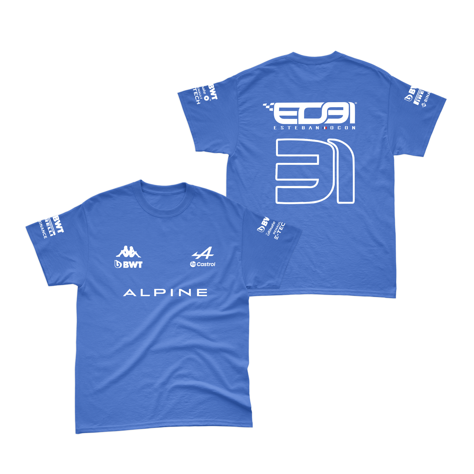 Camiseta Algodão Esteban Ocon Alpine 2024 Azul Royal