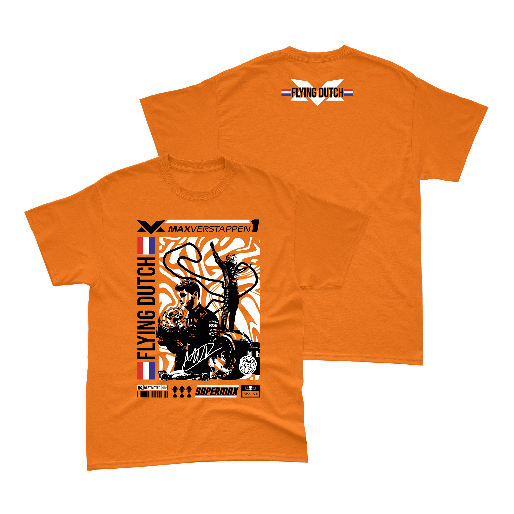 Camiseta Algodão Max Verstappen Flying Dutch Laranja V2