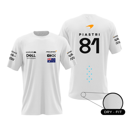 Camiseta DryFit Oscar Piastri Mclaren F1 2023 Branca