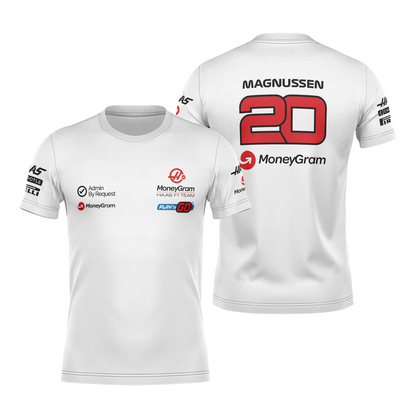 Camiseta DryFit Kevin Magnussen Haas F1 2024 Branca