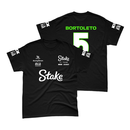 Camiseta Gabriel Bortoleto Stake Sauber 2024 Preta 100% Algodão