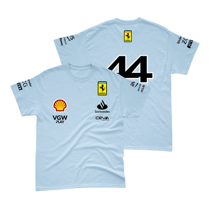 Camiseta Algodão Lewis Hamilton Ferrari 2024 Azul Bebê