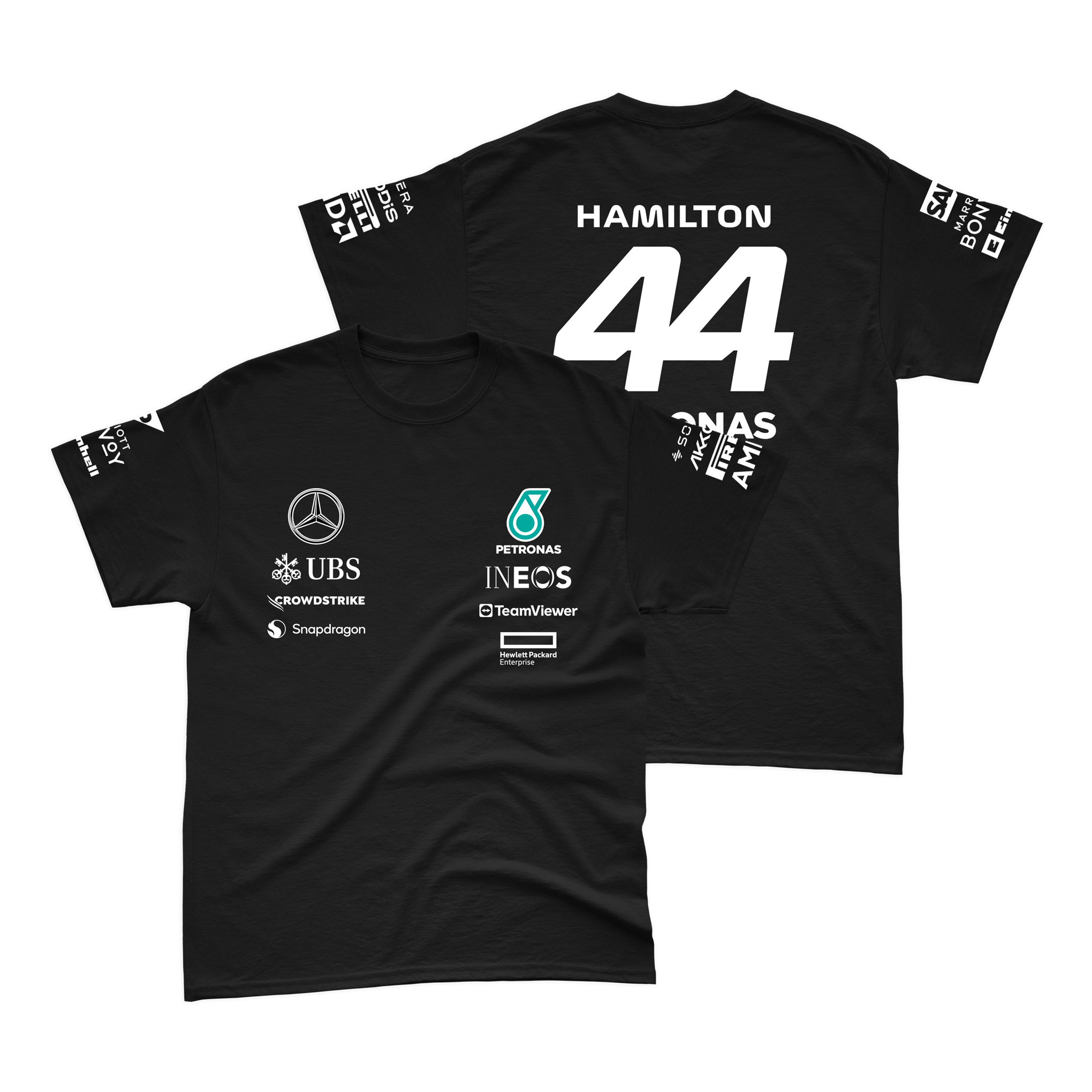 Camiseta Algodão Lewis Hamilton Mercedes 2024 Preta