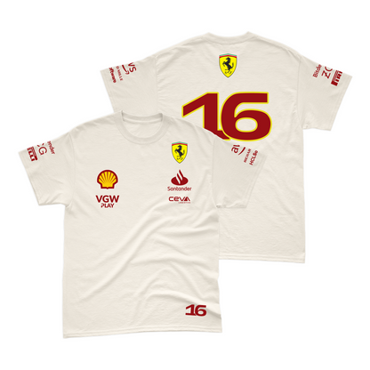 Camiseta Algodão Charles Leclerc Ferrari 2024 Off-White SALDÃO FV