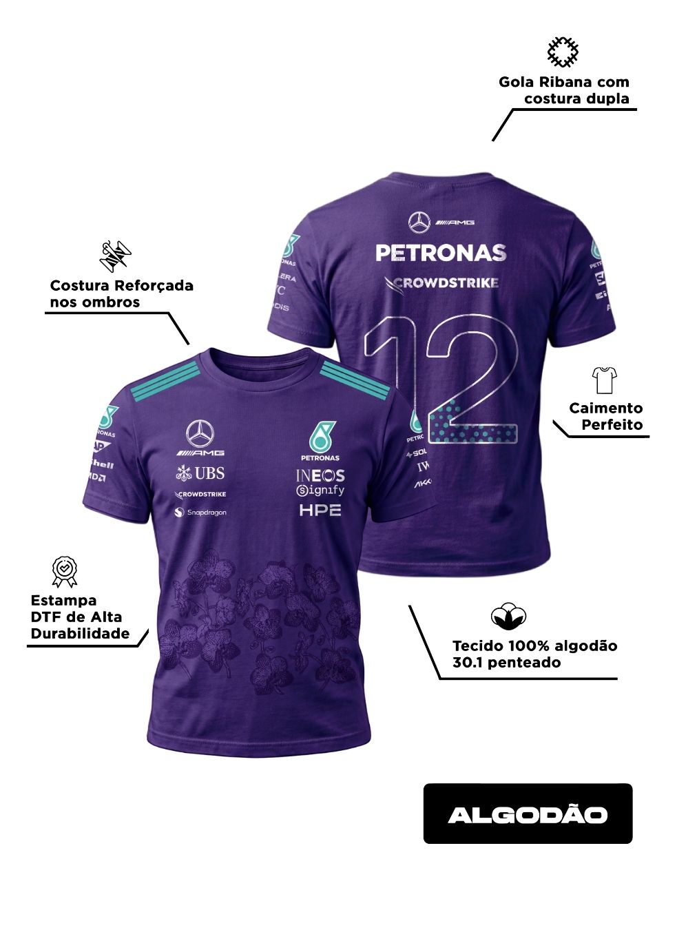 Camiseta Kimi Antonelli Mercedes F1 Edição Purple