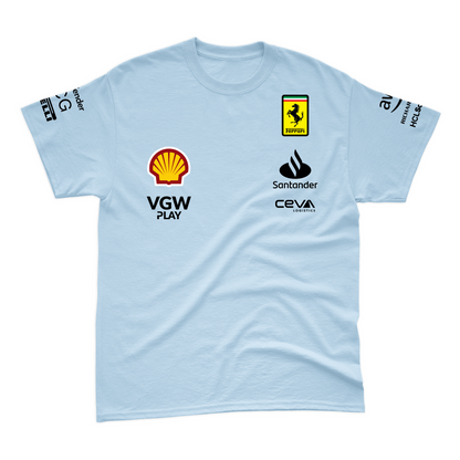 Camiseta Algodão Charles Leclerc Ferrari 2024 Azul Bebê