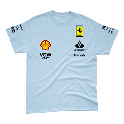 Camiseta Algodão Charles Leclerc Ferrari 2024 Azul Bebê SALDÃO FV