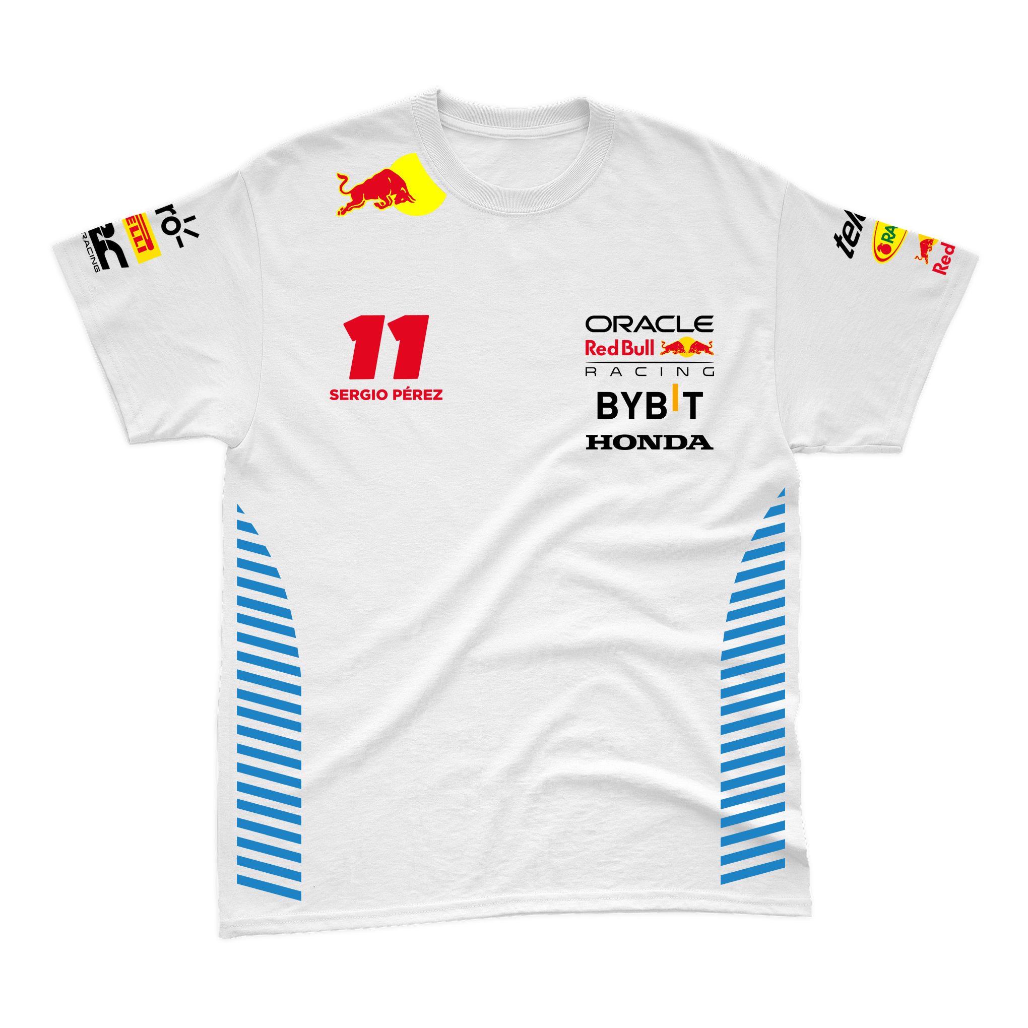 Camiseta Algodão Sergio Perez Red Bull Racing 2024 Branca